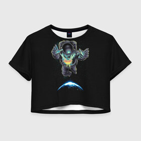 Женская футболка 3D укороченная с принтом Космическая бабочка в Тюмени, 100% полиэстер | круглая горловина, длина футболки до линии талии, рукава с отворотами | astro | butterfly | galaxy | planet | space | star | бабочка | галактика | звезда | земля | космонавт | космос | планета