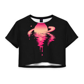 Женская футболка 3D укороченная с принтом Отражение Сатурна в Тюмени, 100% полиэстер | круглая горловина, длина футболки до линии талии, рукава с отворотами | Тематика изображения на принте: galaxy | planet | saturn | space | star | галактика | звезда | космос | планета | сатурн