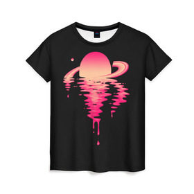 Женская футболка 3D с принтом Отражение Сатурна в Тюмени, 100% полиэфир ( синтетическое хлопкоподобное полотно) | прямой крой, круглый вырез горловины, длина до линии бедер | Тематика изображения на принте: galaxy | planet | saturn | space | star | галактика | звезда | космос | планета | сатурн