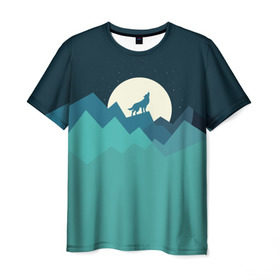 Мужская футболка 3D с принтом Воющий волк в Тюмени, 100% полиэфир | прямой крой, круглый вырез горловины, длина до линии бедер | animal | beast | moon | night | wolf | вой | волк | животное | зверь | луна | ночь