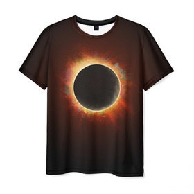 Мужская футболка 3D с принтом Солнечное затмение в Тюмени, 100% полиэфир | прямой крой, круглый вырез горловины, длина до линии бедер | eclipse | moon | planet | solar | space | star | sun | затмение | звезда | космос | луна | планета | солнце