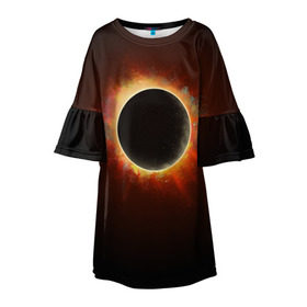 Детское платье 3D с принтом Солнечное затмение в Тюмени, 100% полиэстер | прямой силуэт, чуть расширенный к низу. Круглая горловина, на рукавах — воланы | eclipse | moon | planet | solar | space | star | sun | затмение | звезда | космос | луна | планета | солнце