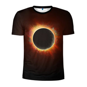 Мужская футболка 3D спортивная с принтом Солнечное затмение в Тюмени, 100% полиэстер с улучшенными характеристиками | приталенный силуэт, круглая горловина, широкие плечи, сужается к линии бедра | eclipse | moon | planet | solar | space | star | sun | затмение | звезда | космос | луна | планета | солнце