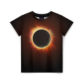 Детская футболка 3D с принтом Солнечное затмение в Тюмени, 100% гипоаллергенный полиэфир | прямой крой, круглый вырез горловины, длина до линии бедер, чуть спущенное плечо, ткань немного тянется | eclipse | moon | planet | solar | space | star | sun | затмение | звезда | космос | луна | планета | солнце