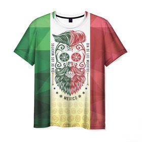 Мужская футболка 3D с принтом Мексика в Тюмени, 100% полиэфир | прямой крой, круглый вырез горловины, длина до линии бедер | мексика | флаг | череп