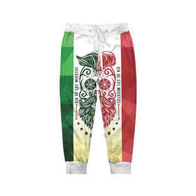 Детские брюки 3D с принтом Мексика в Тюмени, 100% полиэстер | манжеты по низу, эластичный пояс регулируется шнурком, по бокам два кармана без застежек, внутренняя часть кармана из мелкой сетки | мексика | флаг | череп