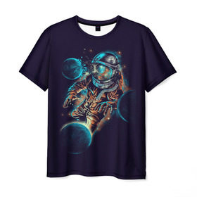 Мужская футболка 3D с принтом Космический удар в Тюмени, 100% полиэфир | прямой крой, круглый вырез горловины, длина до линии бедер | Тематика изображения на принте: cosmonaut | galaxy | planet | space | star | астронавт | галактика | звезда | космонавт | космос | планета