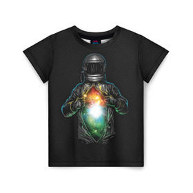 Детская футболка 3D с принтом Космос внутри в Тюмени, 100% гипоаллергенный полиэфир | прямой крой, круглый вырез горловины, длина до линии бедер, чуть спущенное плечо, ткань немного тянется | cosmonaut | galaxy | planet | space | star | автронавт | галактика | звезды | космонавт | космос