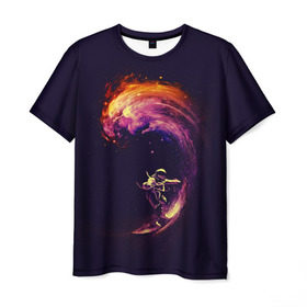 Мужская футболка 3D с принтом Космический серфинг в Тюмени, 100% полиэфир | прямой крой, круглый вырез горловины, длина до линии бедер | cosmonaut | galaxy | planet | space | star | surf | галактика | звезды | космонавт | космос | планета | серф