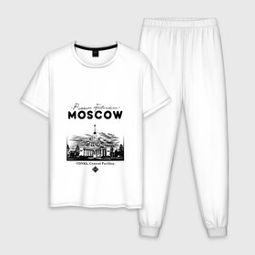 Мужская пижама хлопок с принтом Москва, ВДНХ в Тюмени, 100% хлопок | брюки и футболка прямого кроя, без карманов, на брюках мягкая резинка на поясе и по низу штанин
 | 