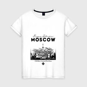 Женская футболка хлопок с принтом Москва, ВДНХ в Тюмени, 100% хлопок | прямой крой, круглый вырез горловины, длина до линии бедер, слегка спущенное плечо | 