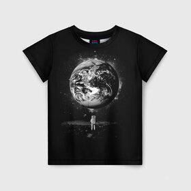 Детская футболка 3D с принтом Взгляд на землю в Тюмени, 100% гипоаллергенный полиэфир | прямой крой, круглый вырез горловины, длина до линии бедер, чуть спущенное плечо, ткань немного тянется | astro | cosmo | galaxy | moon | planet | space | star | автронавт | галактика | звезды | земля | космонавт | космос | луна | планета