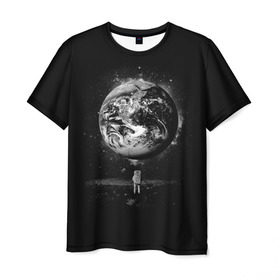 Мужская футболка 3D с принтом Взгляд на землю в Тюмени, 100% полиэфир | прямой крой, круглый вырез горловины, длина до линии бедер | astro | cosmo | galaxy | moon | planet | space | star | автронавт | галактика | звезды | земля | космонавт | космос | луна | планета