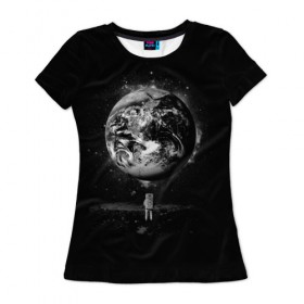 Женская футболка 3D с принтом Взгляд на землю в Тюмени, 100% полиэфир ( синтетическое хлопкоподобное полотно) | прямой крой, круглый вырез горловины, длина до линии бедер | astro | cosmo | galaxy | moon | planet | space | star | автронавт | галактика | звезды | земля | космонавт | космос | луна | планета