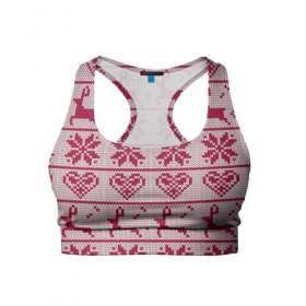 Женский спортивный топ 3D с принтом Розовый свитер в Тюмени, 82% полиэстер, 18% спандекс Ткань безопасна для здоровья, позволяет коже дышать, не мнется и не растягивается |  | ангел | ёлка | ель | зима | колокольчик | нг | новый год | олень | рождество | санта | свитер | снег