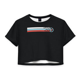 Женская футболка 3D укороченная с принтом Twenty one pilots в Тюмени, 100% полиэстер | круглая горловина, длина футболки до линии талии, рукава с отворотами | 21 pilot