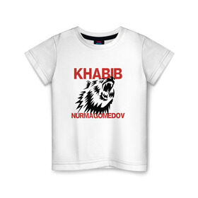 Детская футболка хлопок с принтом Хабиб Нурмагомедов в Тюмени, 100% хлопок | круглый вырез горловины, полуприлегающий силуэт, длина до линии бедер | khabib | nurmagomedov