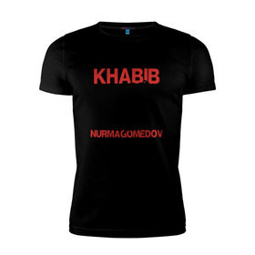 Мужская футболка премиум с принтом Хабиб Нурмагомедов в Тюмени, 92% хлопок, 8% лайкра | приталенный силуэт, круглый вырез ворота, длина до линии бедра, короткий рукав | khabib | nurmagomedov