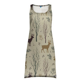 Платье-майка 3D с принтом Олени в лесу в Тюмени, 100% полиэстер | полуприлегающий силуэт, широкие бретели, круглый вырез горловины, удлиненный подол сзади. | 