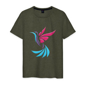 Мужская футболка хлопок с принтом Колибри в Тюмени, 100% хлопок | прямой крой, круглый вырез горловины, длина до линии бедер, слегка спущенное плечо. | колибри | птицы