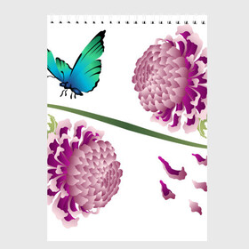 Скетчбук с принтом Японские хризантемы в Тюмени, 100% бумага
 | 48 листов, плотность листов — 100 г/м2, плотность картонной обложки — 250 г/м2. Листы скреплены сверху удобной пружинной спиралью | бабочка | хризантемы | цветы | япония