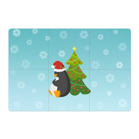 Магнитный плакат 3Х2 с принтом Новогодний пингвинчик в Тюмени, Полимерный материал с магнитным слоем | 6 деталей размером 9*9 см | Тематика изображения на принте: елка | новый год | пингвин