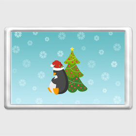 Магнит 45*70 с принтом Новогодний пингвинчик в Тюмени, Пластик | Размер: 78*52 мм; Размер печати: 70*45 | Тематика изображения на принте: елка | новый год | пингвин