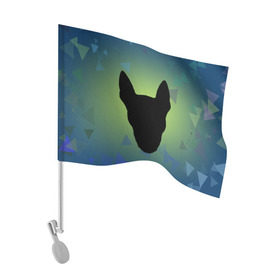 Флаг для автомобиля с принтом силуэт Бультерьера в Тюмени, 100% полиэстер | Размер: 30*21 см | зеленый | силуэт | синий | собака | черный