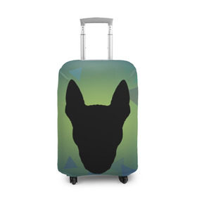 Чехол для чемодана 3D с принтом силуэт Бультерьера в Тюмени, 86% полиэфир, 14% спандекс | двустороннее нанесение принта, прорези для ручек и колес | зеленый | силуэт | синий | собака | черный