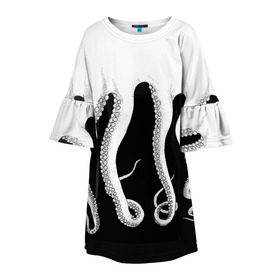 Детское платье 3D с принтом Octopus в Тюмени, 100% полиэстер | прямой силуэт, чуть расширенный к низу. Круглая горловина, на рукавах — воланы | Тематика изображения на принте: octopus