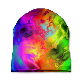 Шапка 3D с принтом Красочное безумие в Тюмени, 100% полиэстер | универсальный размер, печать по всей поверхности изделия | кислота | радуга | разноцветный | яркий