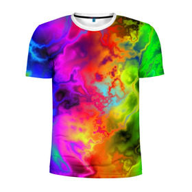 Мужская футболка 3D спортивная с принтом Красочное безумие в Тюмени, 100% полиэстер с улучшенными характеристиками | приталенный силуэт, круглая горловина, широкие плечи, сужается к линии бедра | Тематика изображения на принте: кислота | радуга | разноцветный | яркий