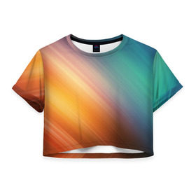Женская футболка 3D укороченная с принтом Стильный окрас в Тюмени, 100% полиэстер | круглая горловина, длина футболки до линии талии, рукава с отворотами | градиент | полосы | разноцветный