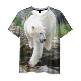 Мужская футболка 3D с принтом Белый медведь в Тюмени, 100% полиэфир | прямой крой, круглый вырез горловины, длина до линии бедер | арктика