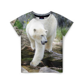 Детская футболка 3D с принтом Белый медведь в Тюмени, 100% гипоаллергенный полиэфир | прямой крой, круглый вырез горловины, длина до линии бедер, чуть спущенное плечо, ткань немного тянется | арктика