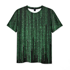 Мужская футболка 3D с принтом Матрица в Тюмени, 100% полиэфир | прямой крой, круглый вырез горловины, длина до линии бедер | атака | буквы | виртуальный мир | вирус | гаджет | девайс | иероглифы | интернет | компьютер | матрица | паутина | программист | сеть | символы | софт | хакер | цифры