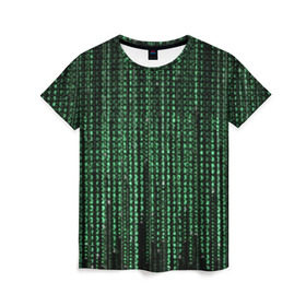 Женская футболка 3D с принтом Матрица в Тюмени, 100% полиэфир ( синтетическое хлопкоподобное полотно) | прямой крой, круглый вырез горловины, длина до линии бедер | атака | буквы | виртуальный мир | вирус | гаджет | девайс | иероглифы | интернет | компьютер | матрица | паутина | программист | сеть | символы | софт | хакер | цифры