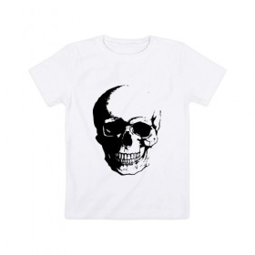 Детская футболка хлопок с принтом Череп в Тюмени, 100% хлопок | круглый вырез горловины, полуприлегающий силуэт, длина до линии бедер | halloween | кости | мертвец | скилет | ужасы | хэллоуин | череп