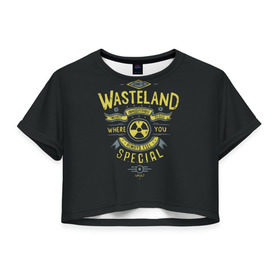 Женская футболка 3D укороченная с принтом Come to Wasteland в Тюмени, 100% полиэстер | круглая горловина, длина футболки до линии талии, рукава с отворотами | atom | bomb | boy | fallout | radioactive | vault | wasteland | атом | бой | бомба | волт | мальчик | радиация | фоллаут | ядерная