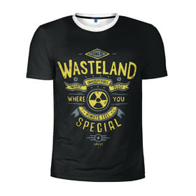 Мужская футболка 3D спортивная с принтом Come to Wasteland в Тюмени, 100% полиэстер с улучшенными характеристиками | приталенный силуэт, круглая горловина, широкие плечи, сужается к линии бедра | Тематика изображения на принте: atom | bomb | boy | fallout | radioactive | vault | wasteland | атом | бой | бомба | волт | мальчик | радиация | фоллаут | ядерная