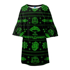 Детское платье 3D с принтом Ядерная зима в Тюмени, 100% полиэстер | прямой силуэт, чуть расширенный к низу. Круглая горловина, на рукавах — воланы | atom | bomb | boy | fallout | radioactive | vault | wasteland | атом | бой | бомба | волт | мальчик | новый год | радиация | рождество | фоллаут | ядерная