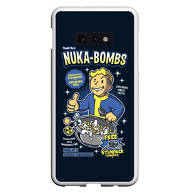 Чехол для Samsung S10E с принтом Nuka Bombs в Тюмени, Силикон | Область печати: задняя сторона чехла, без боковых панелей | Тематика изображения на принте: atom | bomb | boy | fallout | radioactive | vault | wasteland | атом | бой | бомба | волт | мальчик | радиация | фоллаут | ядерная