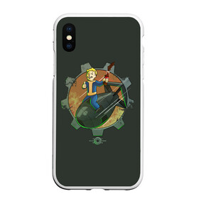 Чехол для iPhone XS Max матовый с принтом Flying Vault Boy в Тюмени, Силикон | Область печати: задняя сторона чехла, без боковых панелей | atom | bomb | boy | fallout | radioactive | vault | wasteland | атом | бой | бомба | волт | мальчик | радиация | фоллаут | ядерная