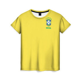 Женская футболка 3D с принтом Сборная Бразилии в Тюмени, 100% полиэфир ( синтетическое хлопкоподобное полотно) | прямой крой, круглый вырез горловины, длина до линии бедер | brazil | америка | бразилия