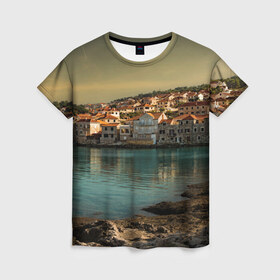 Женская футболка 3D с принтом Хорватия в Тюмени, 100% полиэфир ( синтетическое хлопкоподобное полотно) | прямой крой, круглый вырез горловины, длина до линии бедер | город | пейзаж