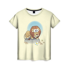 Женская футболка 3D с принтом Львенок в Тюмени, 100% полиэфир ( синтетическое хлопкоподобное полотно) | прямой крой, круглый вырез горловины, длина до линии бедер | агрессивные | веселые | довольно | забавные | интересные | новинки | отчаянные