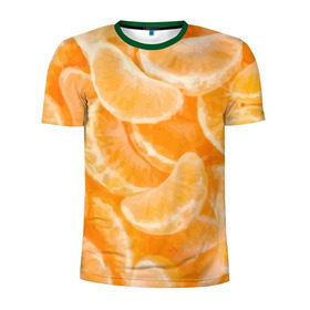 Мужская футболка 3D спортивная с принтом Мандаринки на НГ в Тюмени, 100% полиэстер с улучшенными характеристиками | приталенный силуэт, круглая горловина, широкие плечи, сужается к линии бедра | Тематика изображения на принте: 2017 | желтый | нг | новый год | фрукты