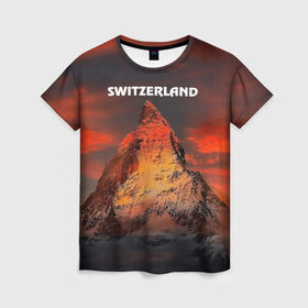 Женская футболка 3D с принтом Швейцария в Тюмени, 100% полиэфир ( синтетическое хлопкоподобное полотно) | прямой крой, круглый вырез горловины, длина до линии бедер | switzerland | альпы | горы | заграница | отдых | отпуск | туризм | турист