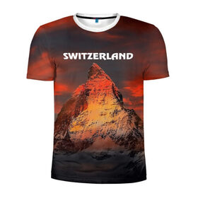 Мужская футболка 3D спортивная с принтом Швейцария в Тюмени, 100% полиэстер с улучшенными характеристиками | приталенный силуэт, круглая горловина, широкие плечи, сужается к линии бедра | Тематика изображения на принте: switzerland | альпы | горы | заграница | отдых | отпуск | туризм | турист