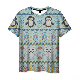 Мужская футболка 3D с принтом Детский вязаный узор в Тюмени, 100% полиэфир | прямой крой, круглый вырез горловины, длина до линии бедер | зима | нг | новый год | рождество | свитер | снег